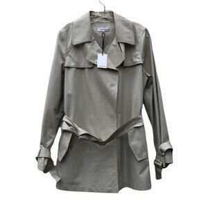 Calvin Klein Latte Beige Tan Single Breasted Belted Trench Coat Jacket Womens LG
